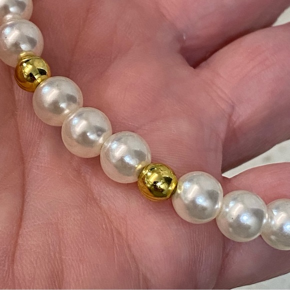 9” Pearl and Gold bead Large Bracelet or Small Anklet costume, not precious - Picture 2 of 3